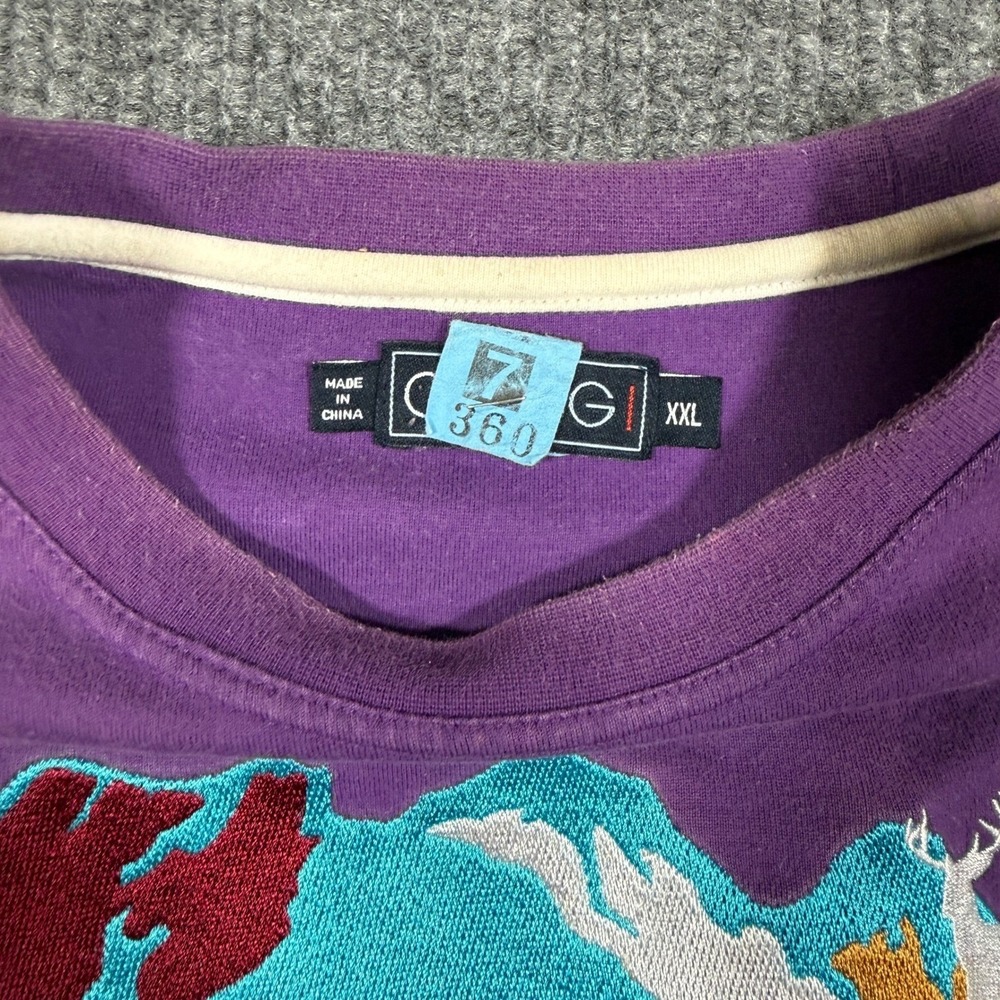 COOGI Mens XXL Purple Embroidered Mountain Deer Graphic T-Shirt Contrast Stitch - Picture 4 of 8